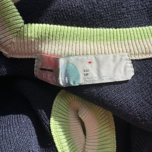 New Free People FP Beach Blair Sweater Knit Mini Dress White Navy Green XS - Picture 2 of 4